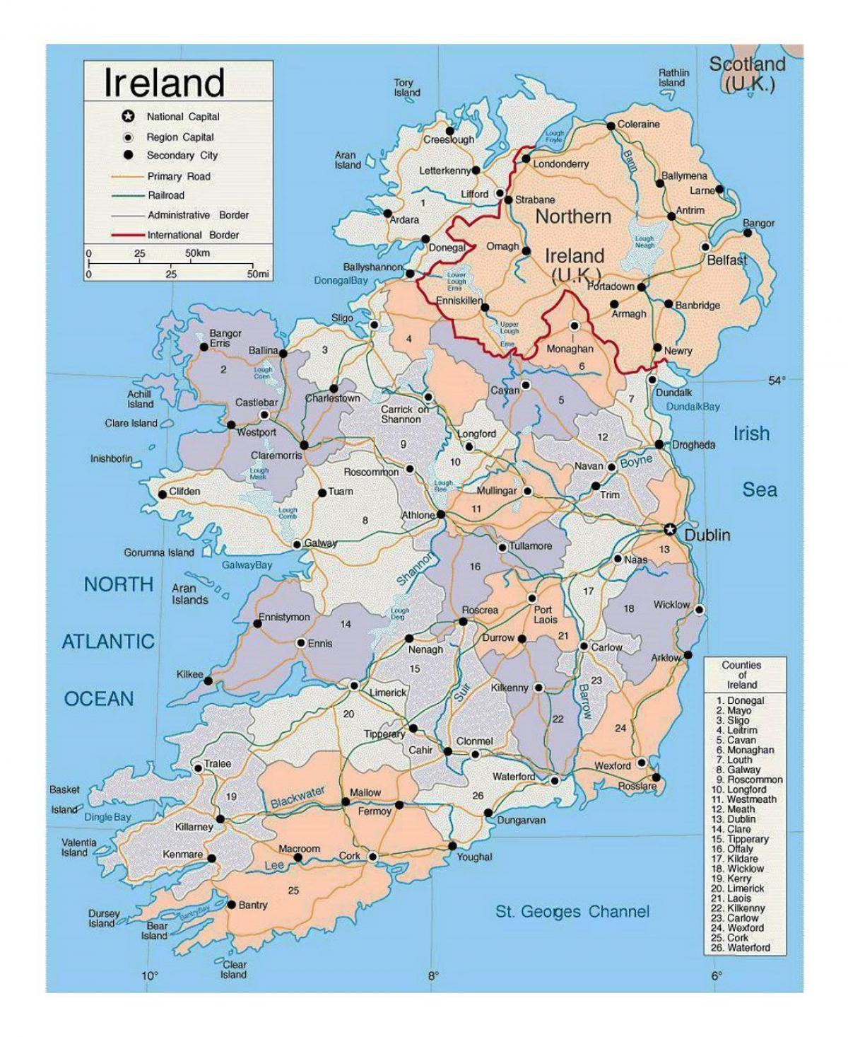 mapa je iz irske sa gradovima