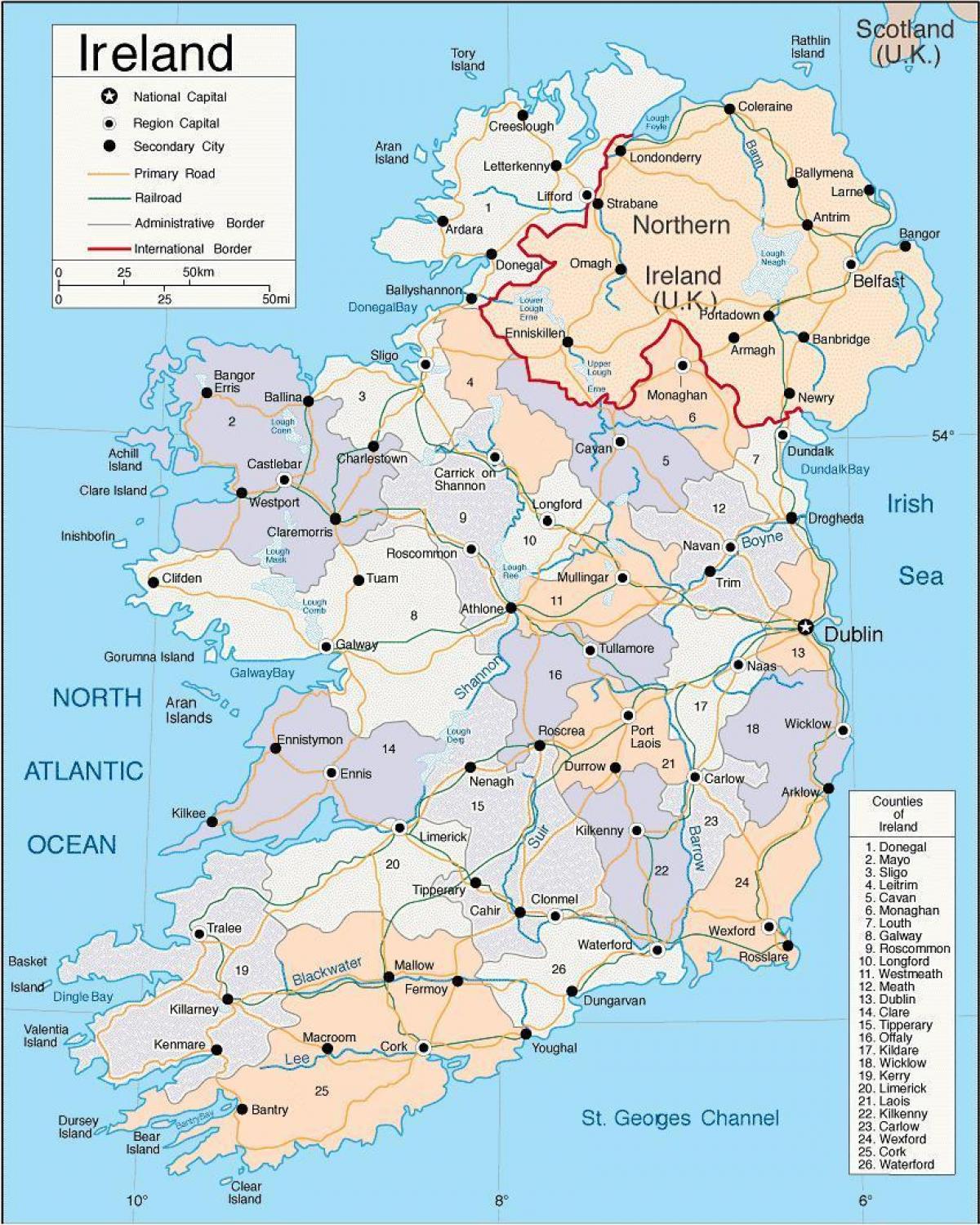 mapa je iz irske pokazuje gradova