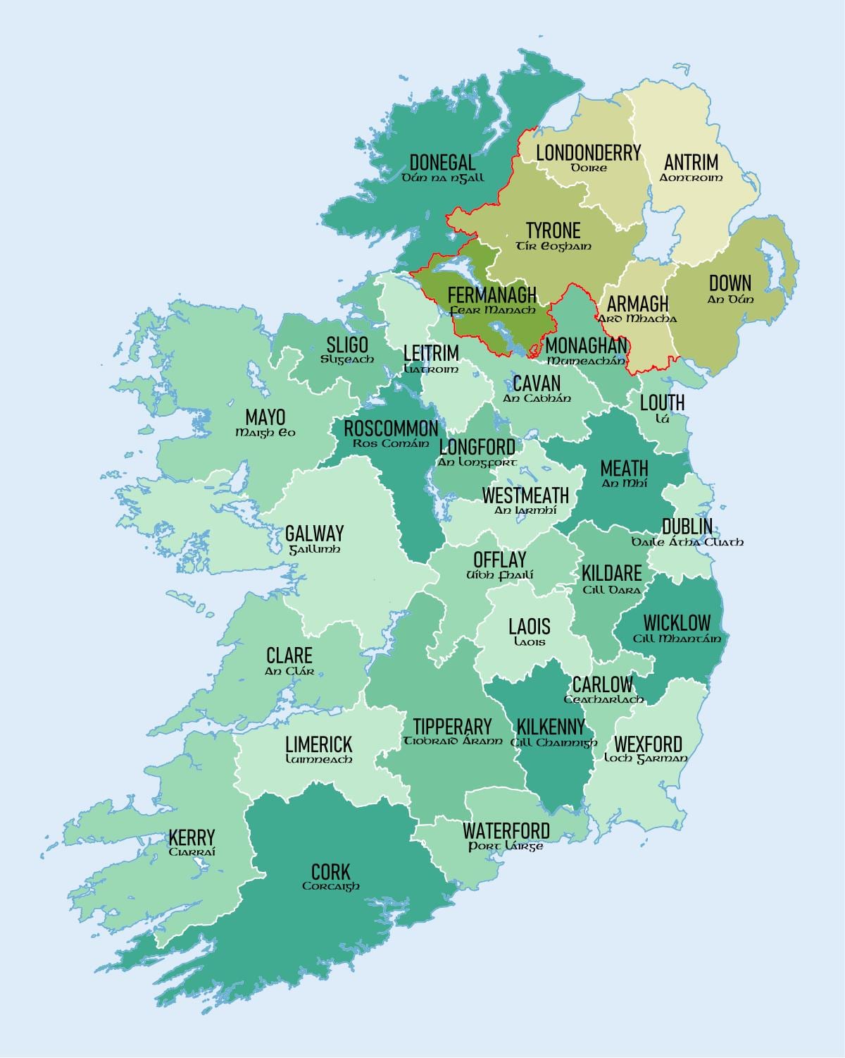 mapa irelands okruga