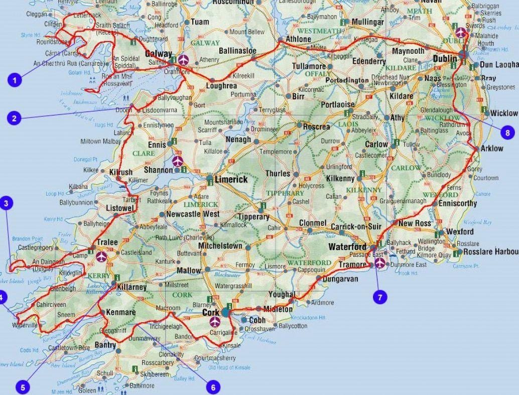  mapa južnoj irskoj okruzima i gradova