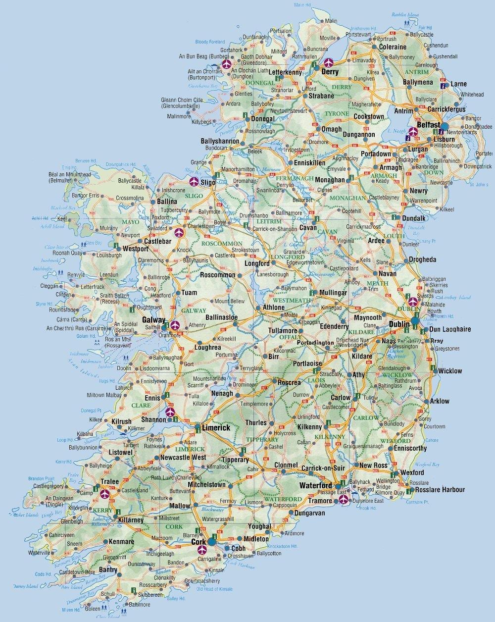 mapa na istočnoj obali irske