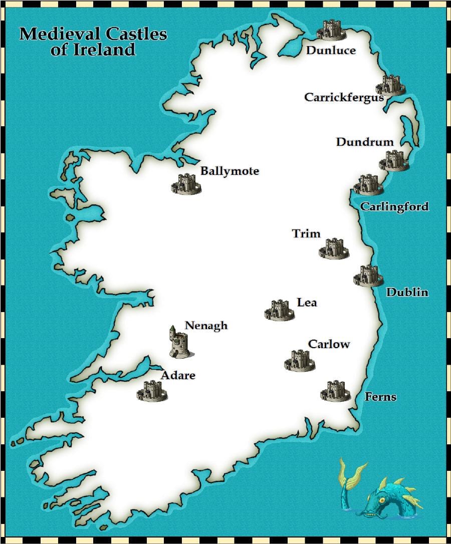 mapa zamkovima u irskoj