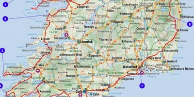  mapa južnoj irskoj okruzima i gradova